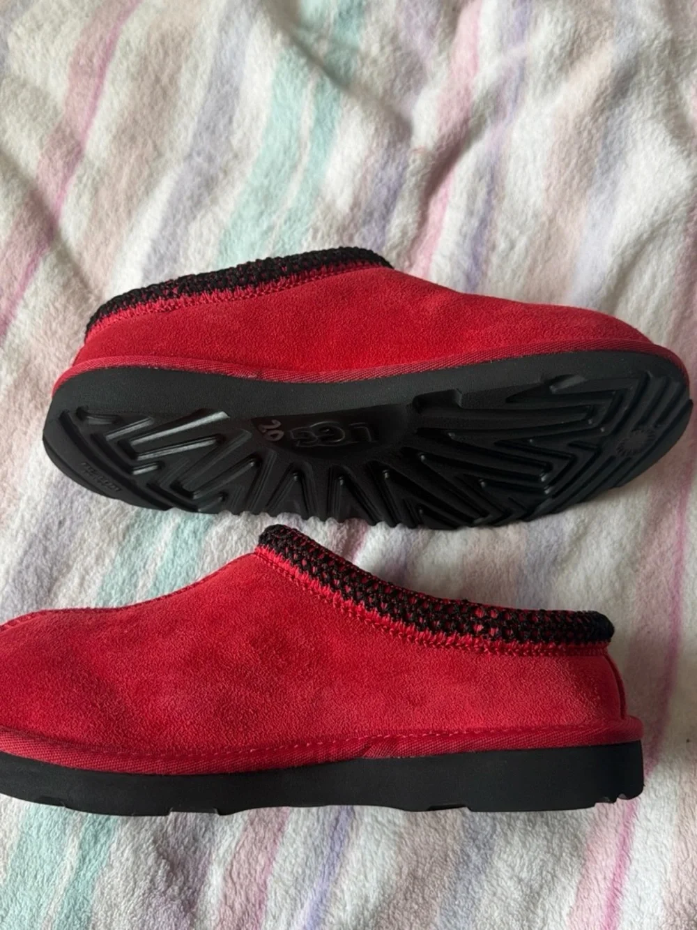 UGG Kids Red Slip-On Suede Clog with Black Sole